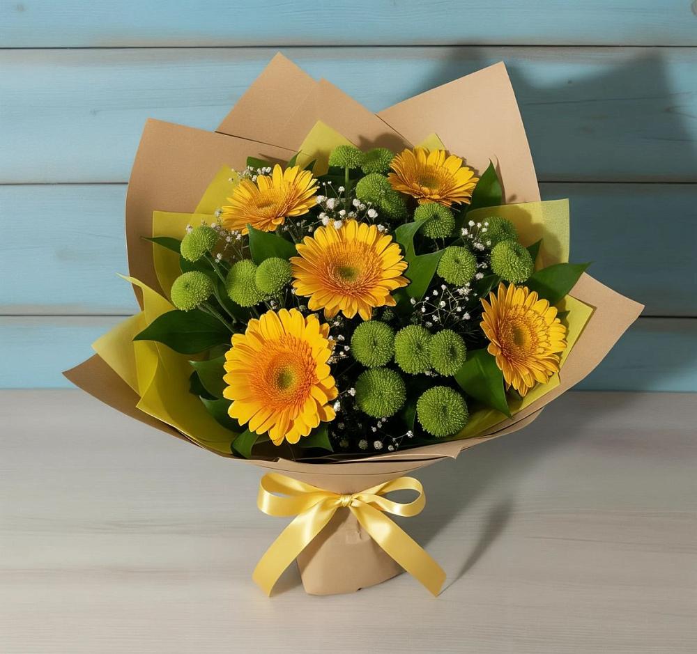 Букет цветов из: Герберы и Хризантемы в Змейской