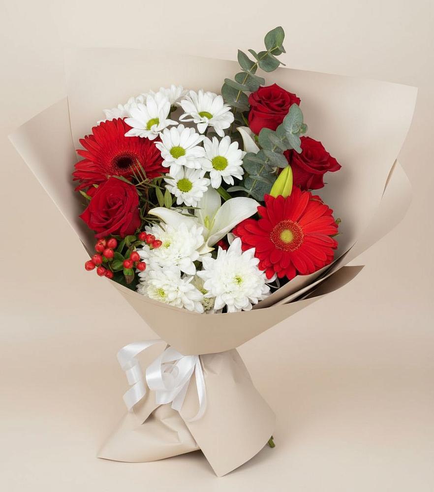 Букет цветов из: Розы, Хризантемы, Герберы и Лилии в Змейской