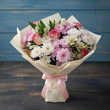 Букет цветов из:  Хризантемы, Альстромерии и Розы в Змейской