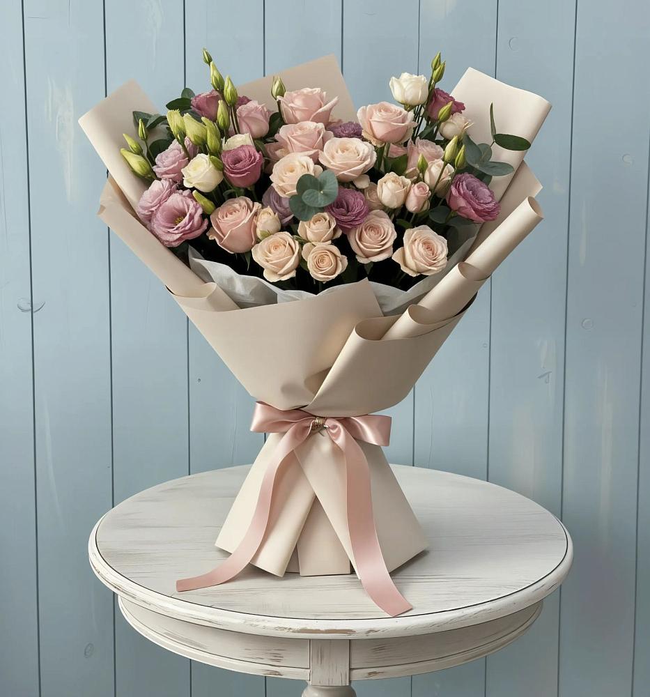 Букет цветов из: Розы и Лизиантусы в Змейской