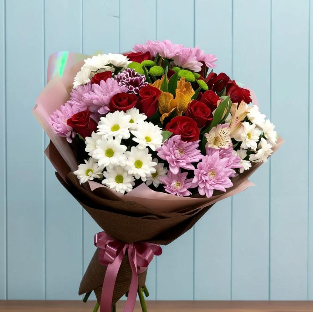 Букет цветов из: Розы, Хризантемы и Альстромерии в Змейской