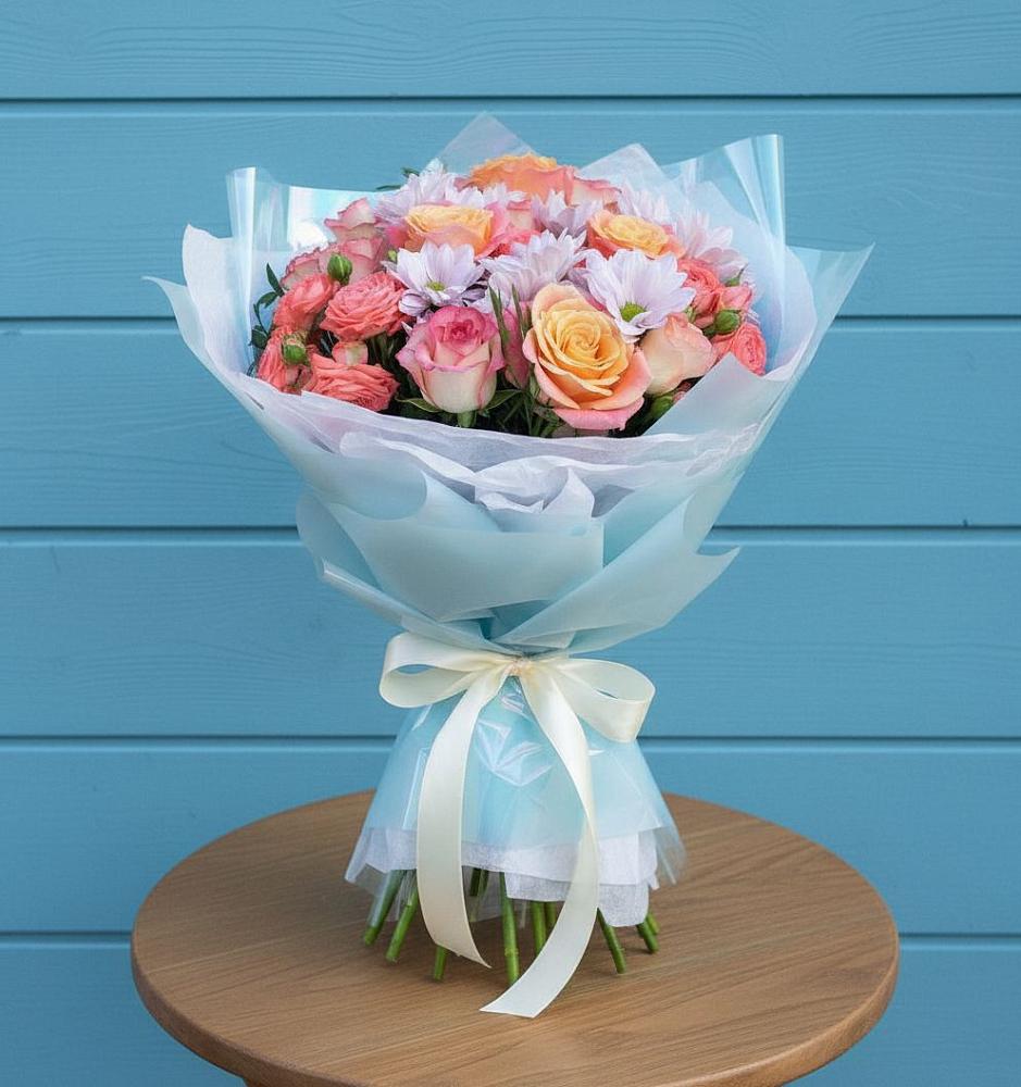 Букет цветов из: Хризантемы и Розы в Змейской