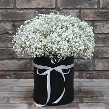 Цветочная композиция из Гипсофила в шляпной коробке в Змейской